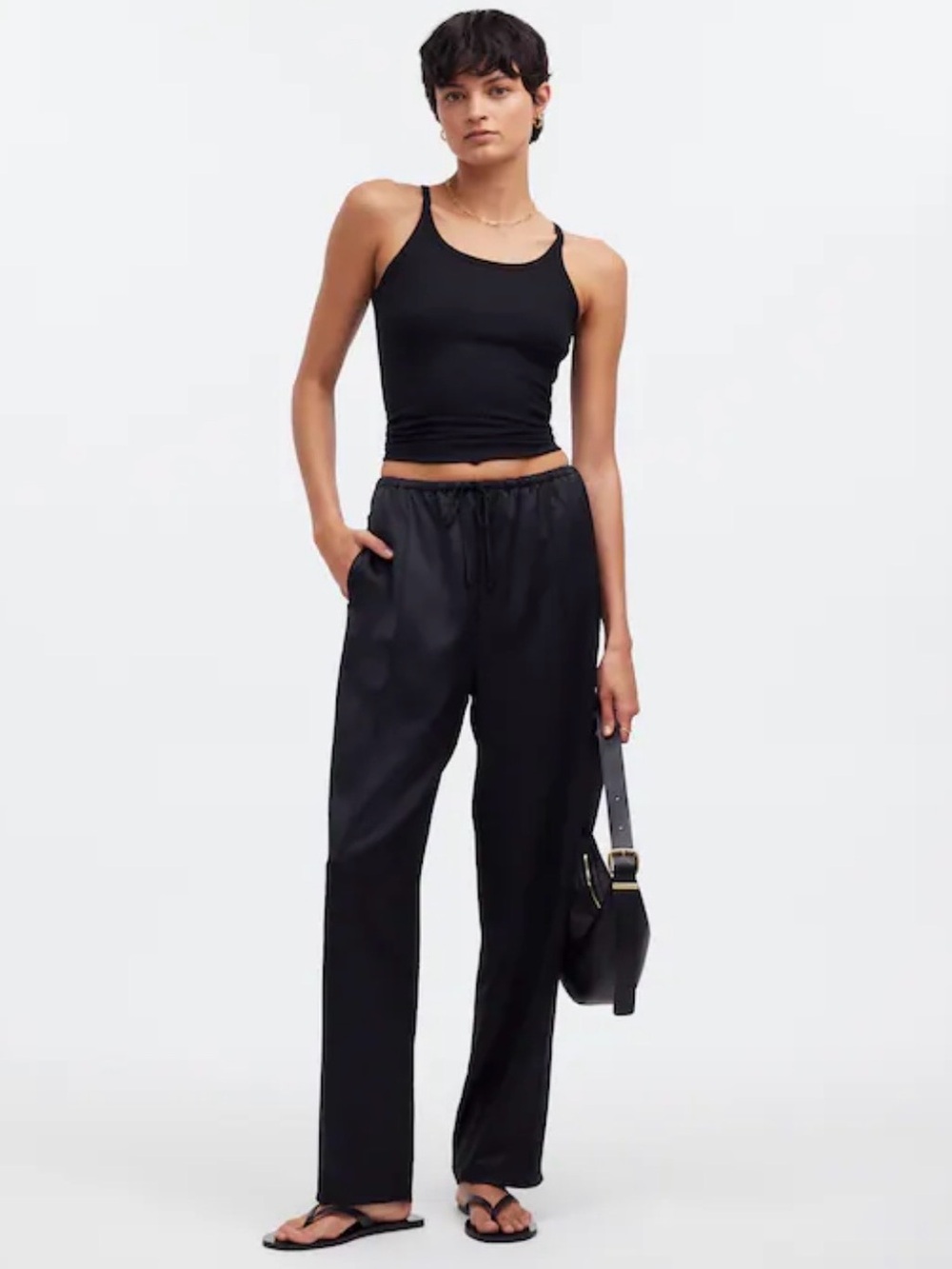 Madewell Satin Pintucked Slim Pull-On Pants